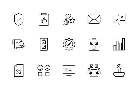 Survey, testimonial and customer feedback line icons. For website marketing design, logo, app, template, ui, etc. vector