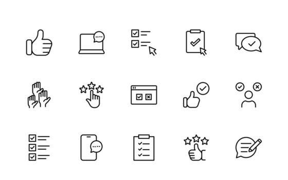 Survey and customer feedback thin line icons. testimonial, icon for website marketing design, logo, app, template, ui, etc. vector