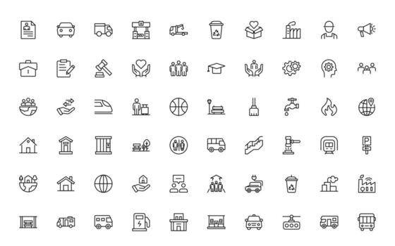Set of outline Public Services icons. Minimalist thin linear web icon set. Line icons related to public utilities. Gas, electricity, water. vector