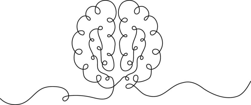 Human brain continuous one line drawing abstract minimal style isolate outline illustration for science vector