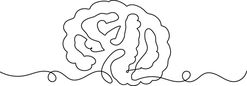 humano cerebro continuo uno línea dibujo sencillo minimalista contorno ilustración aislar resumen concepto vector