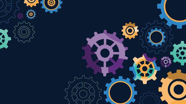 resumen vistoso engranaje antecedentes con vibrante mecánico ruedas en oscuro superficie, Perfecto para tecnología, ingeniería, industrial temas, creativo proyectos y digital diseños vector