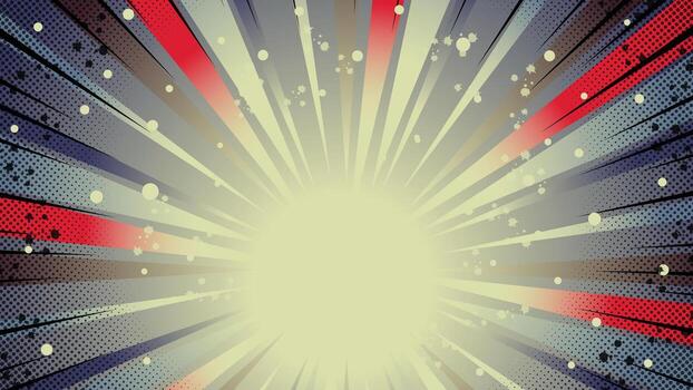 Dynamic retro pop art background with bright sunburst rays, bold halftone dots and vibrant comic style design, perfect for posters, banners, ads and creative projects vector