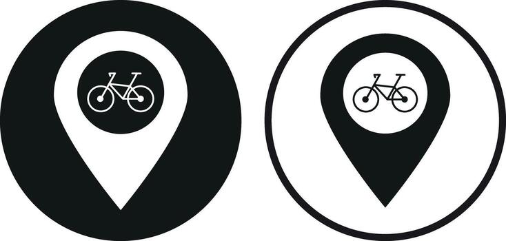 Bicycle location icon set in two styles . Map pointer with bicycle icon . illustration vector