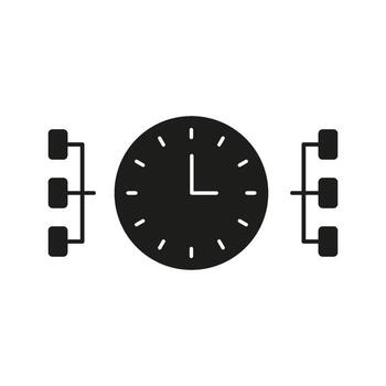 Clock With Network Nodes Solid Icon. Time Management And Connectivity Silhouette Symbol. Scheduling And Data Synchronization Concept. Isolated Illustration vector