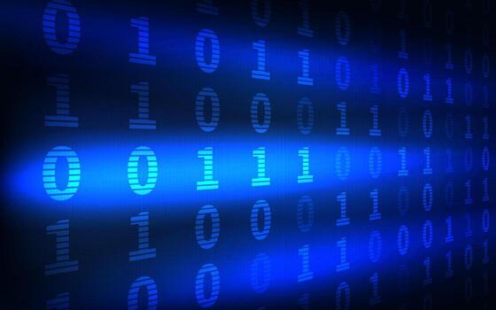 Blue binary code digital data stream abstract technology background flow information light vector