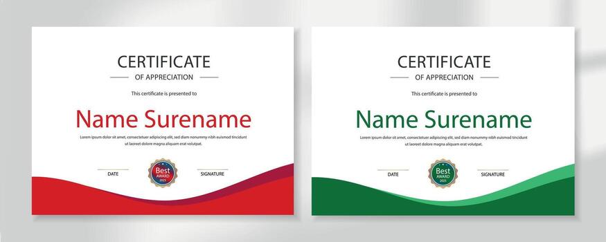 Modern Red and Green Certificate of Appreciation Template Editable Award Design in Format vector