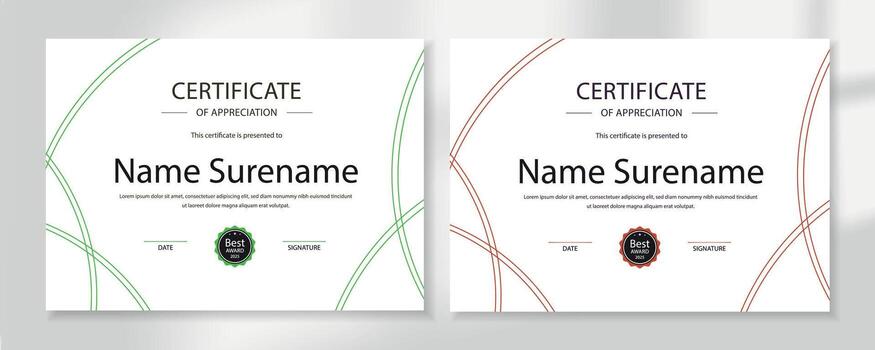 Minimal Certificate of Appreciation Template Editable Award Certificate Design in Red and Green vector