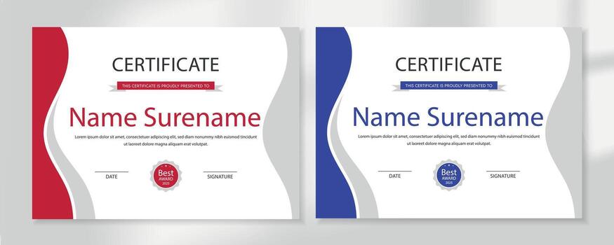 Modern Minimal Certificate Template with Ribbon Badge Editable Award Diploma Layout vector