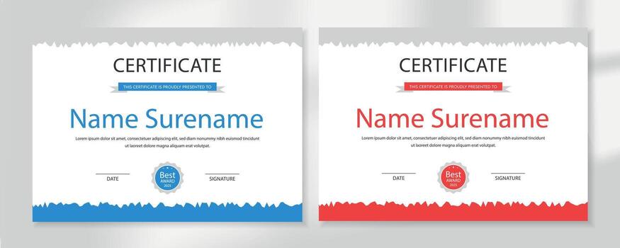 Modern Certificate Template with Jagged Edge Accent Editable Diploma Award Layout vector