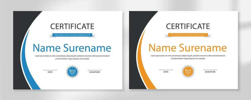 Modern Minimal Certificate Template Editable Award Diploma Layout with Accent Color vector