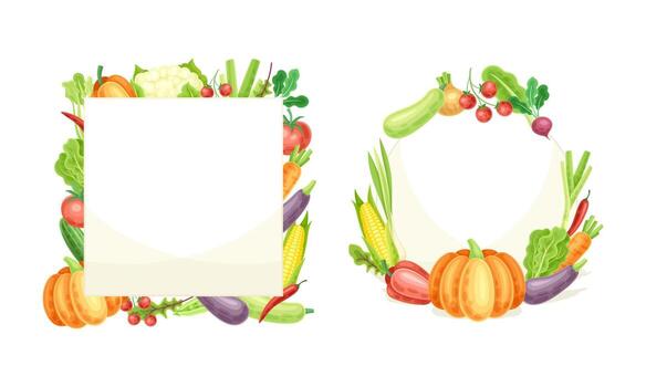 Frame of rectangular and square shape made of fresh vegetables set illustration vector