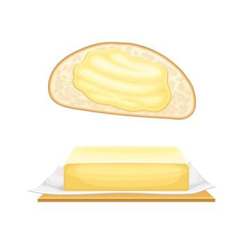 Brick of butter and toast of bread with spread butter illustration vector