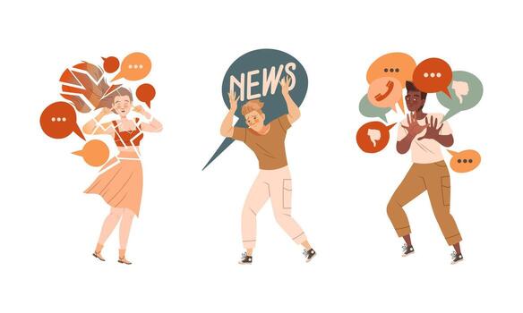 Information Stress with Man and Woman Character Overload with Task and Bad News Set vector