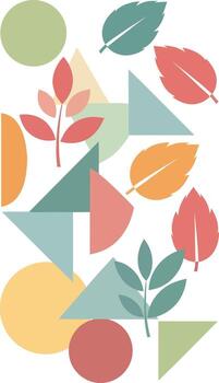 Abstract geometric composition featuring stylized leaves and shapes in a muted color palette. vector