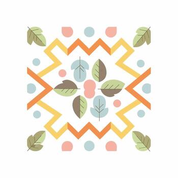 simétrico geométrico modelo de estilizado hojas, círculos, y zigzag líneas en pastel colores. vector