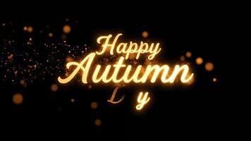 animado dourado texto 'feliz outono dia' em uma Preto fundo com brilhante partículas para elegante video