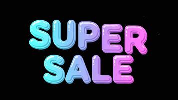 dinâmico animação exibindo super venda dentro uma vibrante gradiente com brincalhão desenho animado Fonte video