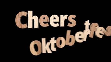 animado oktoberfest saudações. de madeira texto exibindo 'saúde para Oktoberfest' em Preto fundo video