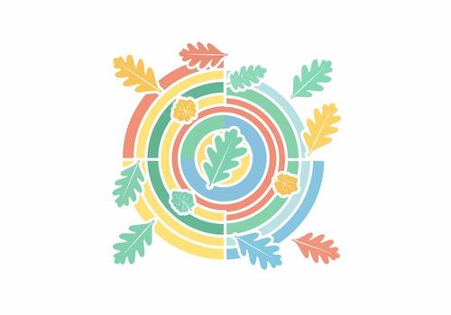 resumen circular composición de segmentario pastel anillos adornado con estilizado roble hojas. vector