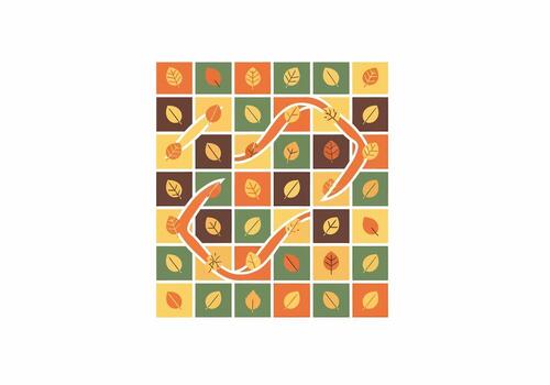 Abstract Autumnal Leaf Pattern with Orange Curved Lines and Squares vector