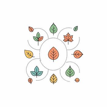 Colorful Stylized Autumn Leaves Arranged in a Circular Pattern with Dotted Lines vector