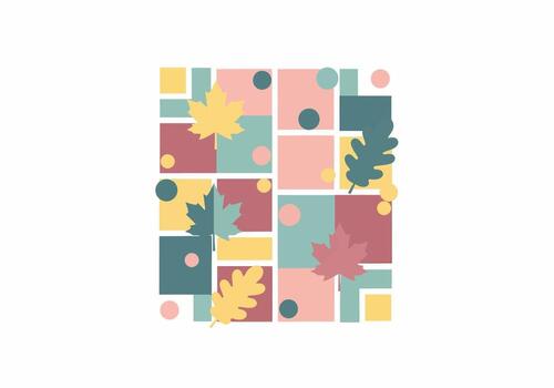 Abstract Geometric Pattern with Autumn Leaves and Circles vector
