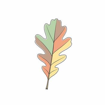 Stylized oak leaf illustration with a colorful patchwork pattern and black outline. vector