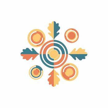 resumen geométrico medallón con vistoso concéntrico círculos y estilizado roble hojas en un simétrico radial modelo. vector