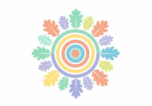 simétrico mandala diseño con color pastel concéntrico círculos y estilizado roble hojas arreglado en un radial modelo. vector