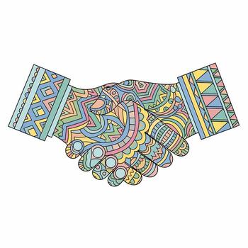 Stylized Handshake with Intricate Pastel-Colored Geometric and Abstract Patterns vector