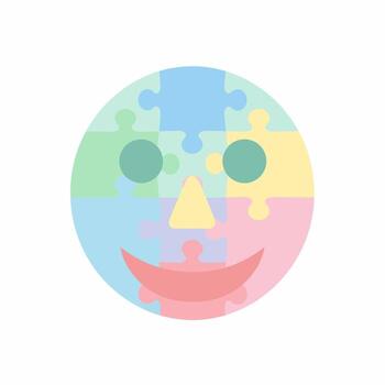Colorful Puzzle Face - Smiling, Assembled with Interlocking Pieces, Joyful Expression. vector