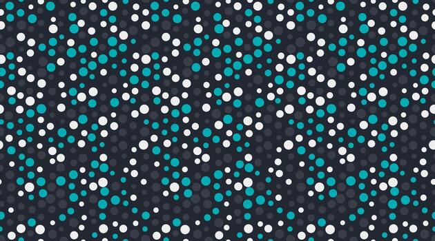 Abstract dark background with a dynamic pattern of teal, white, and gray circles. Perfect for websites, presentations, or textile designs. Evokes movement, data visualization, or modern aesthetics. vector