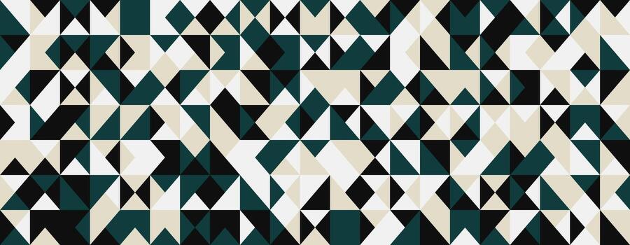 Abstract geometric pattern featuring a mosaic of teal, black, and beige triangles. Ideal for modern design projects, website backgrounds, or textile prints. vector