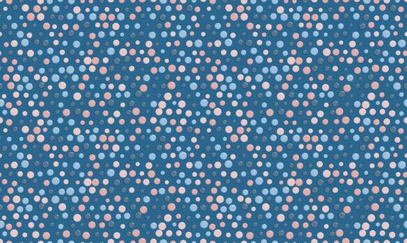 Abstract seamless pattern. Pastel pink, blue and white dots on a deep blue background create a calming, textured design. Ideal for website backgrounds, fabric prints, or playful branding. vector
