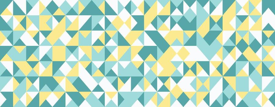 Abstract geometric pattern with pastel teal, yellow, and white triangles. Ideal for backgrounds, website design, or textile prints. vector