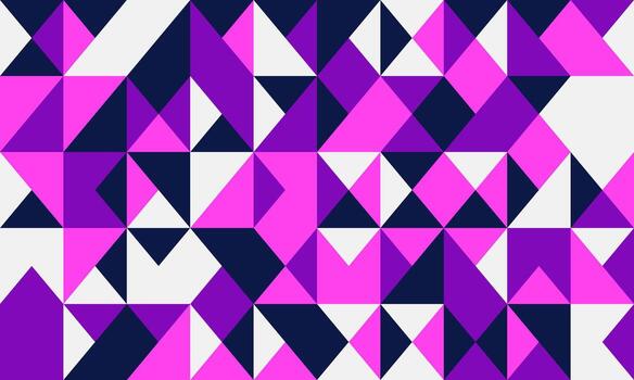 Vibrant geometric pattern of pink, purple, and navy triangles. Ideal for modern backgrounds, website design, or textile prints. A dynamic visual representing innovation, energy, and creativity. vector