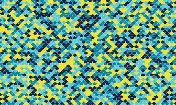 Vibrant abstract scale pattern in teal and yellow. Perfect for fashion, textile, or digital design projects. Evokes nature, texture, and modern style. Use as a background, print, or website element. vector