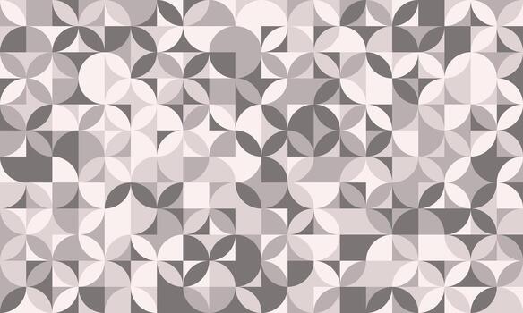Abstract grayscale geometric pattern. Modern, seamless design featuring circles, squares, and quartercircles in varying shades of grey and white. vector