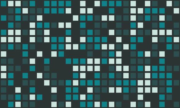Abstract teal and white square pixel pattern on dark background. Modern geometric design ideal for tech, website banners, presentations, or digital art. Represents data, technology, or connectivity. vector