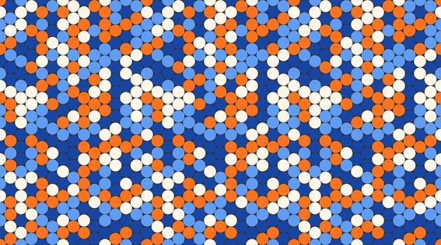 Abstract geometric pattern of vibrant blue, orange, and white circles. Modern, seamless design ideal for website backgrounds, textiles, or any project needing a bold, energetic visual. vector