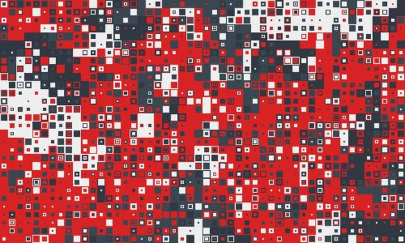 Abstract red, white, and dark gray pixelated pattern. Modern geometric design ideal for backgrounds, website banners, or techthemed projects. Represents digital data, technology, or connectivity. vector