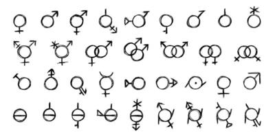 love doodle Set of hand drawn gender identity icon Symbol used to represent sex and gender Diversity of genders vector
