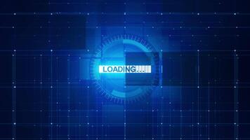 futuristico neon Caricamento in corso animazione con raggiante progresso bar e digitale hud interfaccia. ideale per tecnologia, Software, e informatica temi. video