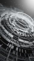futurista digital interface com abstrato circular hud elementos dentro monocromático. Alto tecnologia sci fi fundo ideal para tecnologia, inovação, artificial inteligência. looping animação. video