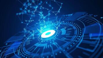 Abstract loop animation of a digital network forming over a glowing tech circle. Ideal for AI, innovation, and High Tech themes. video
