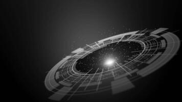 bucle resumen animación de un circular hud con brillante cósmico partículas, representando profundo espacio y avanzado digital tecnología. video