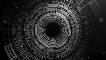 High-tech futuristic HUD rings and abstract monochrome digital elements forming a Sci Fi interface. Perfect background for innovation, technology, data, artificial intelligence. Looping animation. video