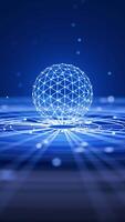 senza soluzione di continuità ciclo continuo di un' luminoso 3d Rete sfera librarsi al di sopra di dinamico griglia onde su un' in profondità blu sfondo. ideale per tecnologia, dati, o digitale innovazione concetti. video