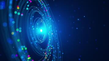 Looped abstract galaxy animation with glowing blue core, orbiting particles and cosmic swirl. Futuristic space and digital energy background. video